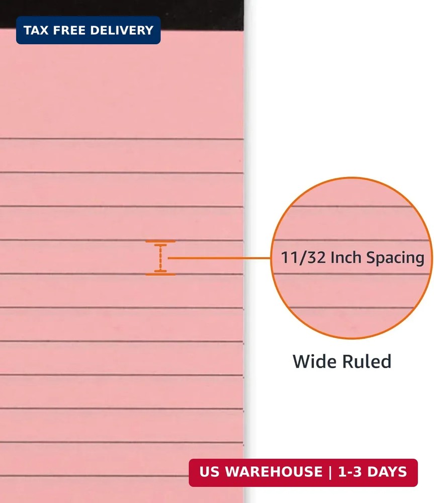 Amazon Basics Wide Ruled Lined Writing Note Pads with Sturdy Back, 8.5" x 11.75"