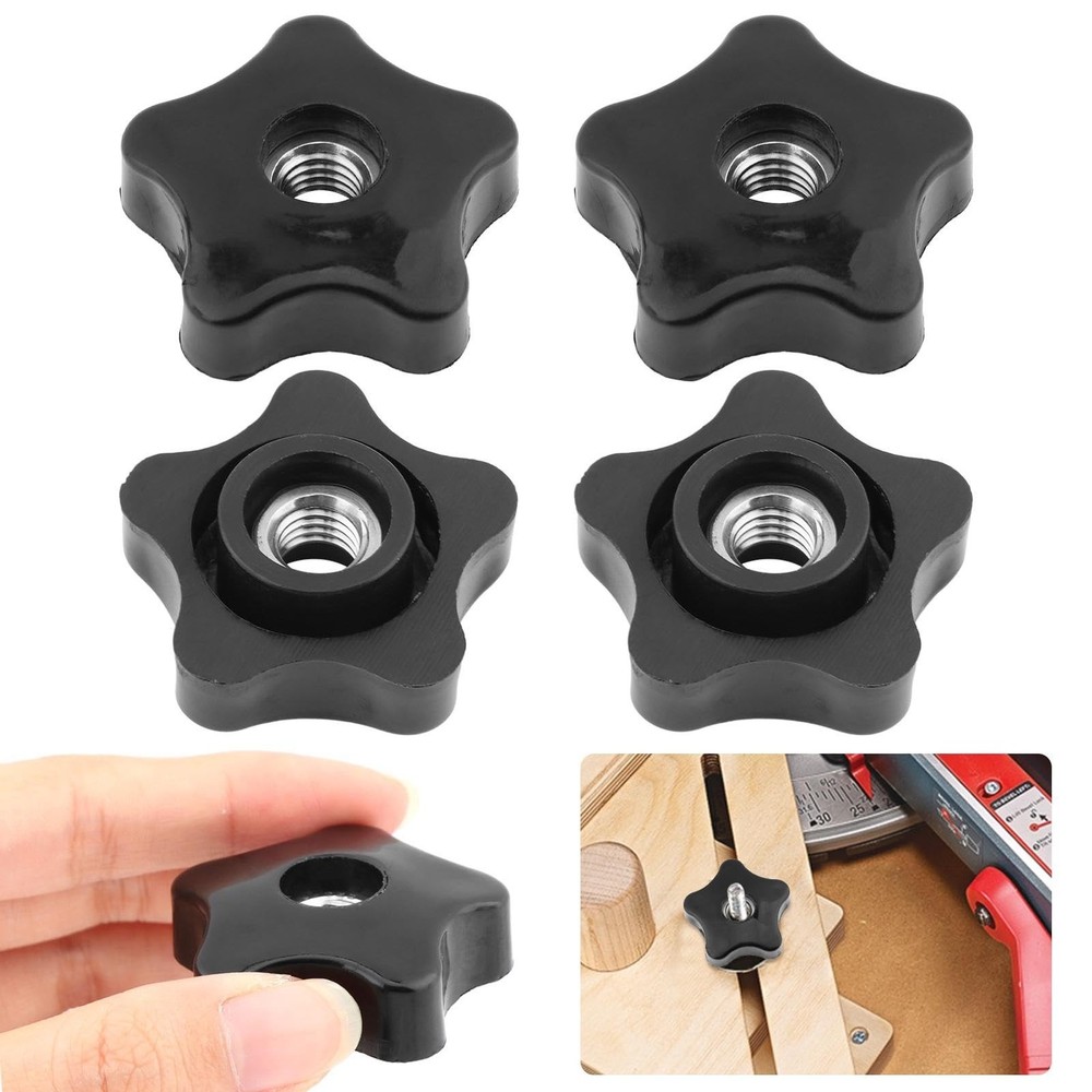 4PCS T-Track Knobs, 3/8 Inch 16 Through-Hole knobs, Five-Star Thru Threaded K...