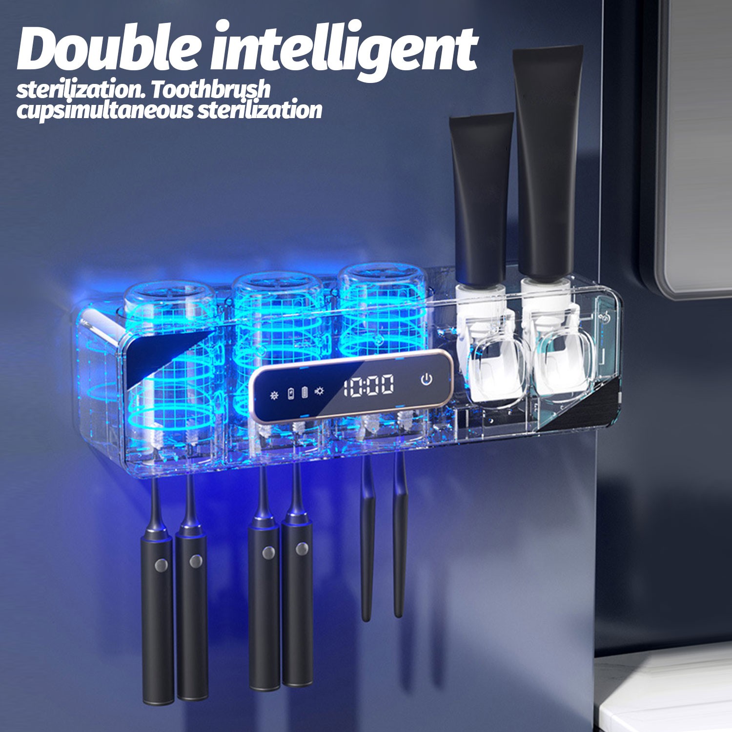 UV Light Sterilizer Toothbrush Holder Cleaner & Automatic Toothpaste Dispenser