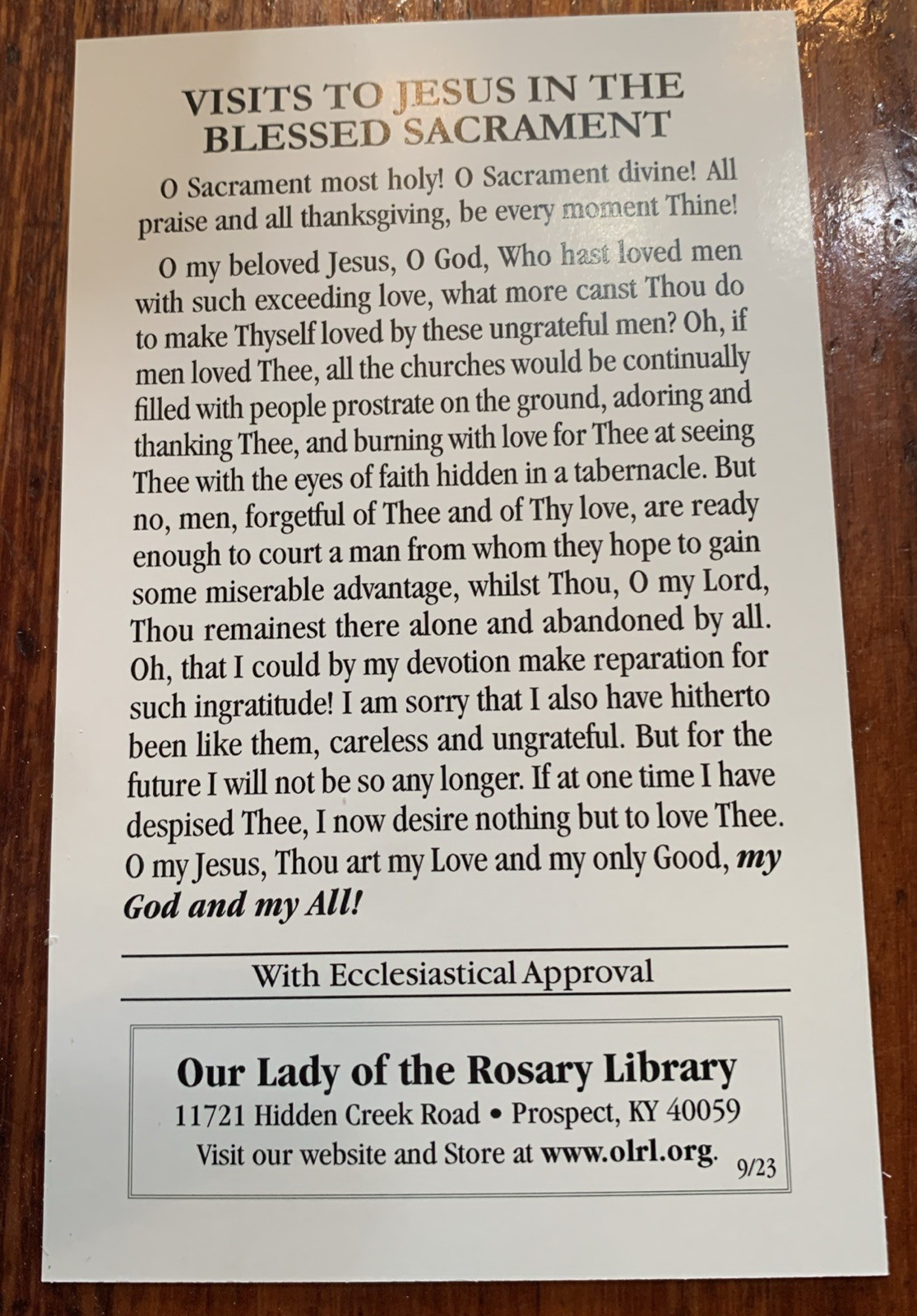 Lot of 100 Traditional Catholic Prayer Card Visit Jesus The Blessed Sacrament