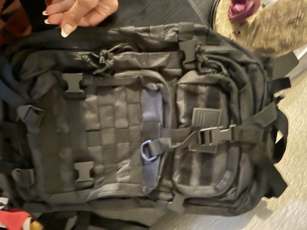 Black Tactical Backpack with MOLLE Webbing, Compression Straps, Zip Closure