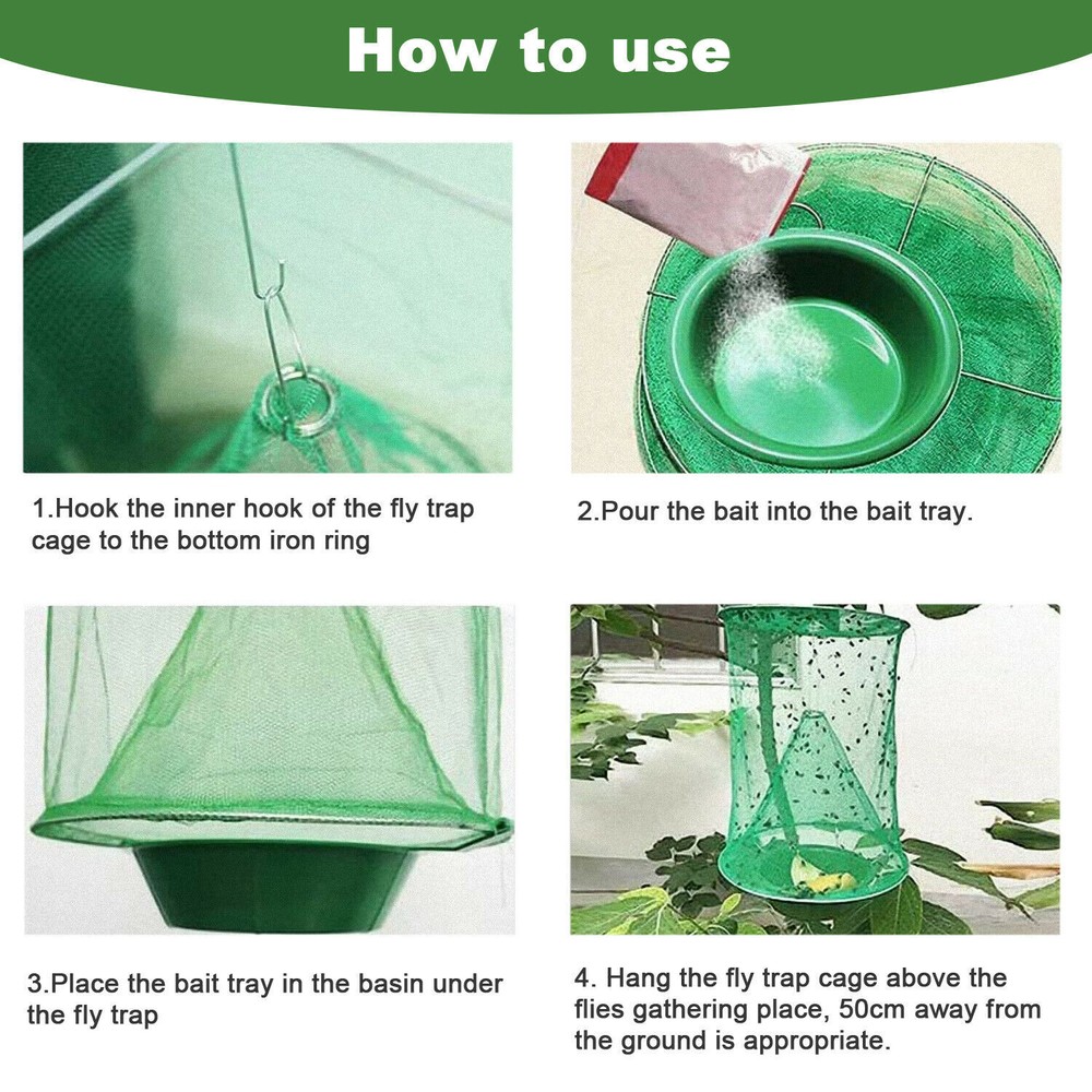 2 Pack The Ranch Fly Trapper Reusable Pest Bug Fly Catcher Killer Cage Net Trap