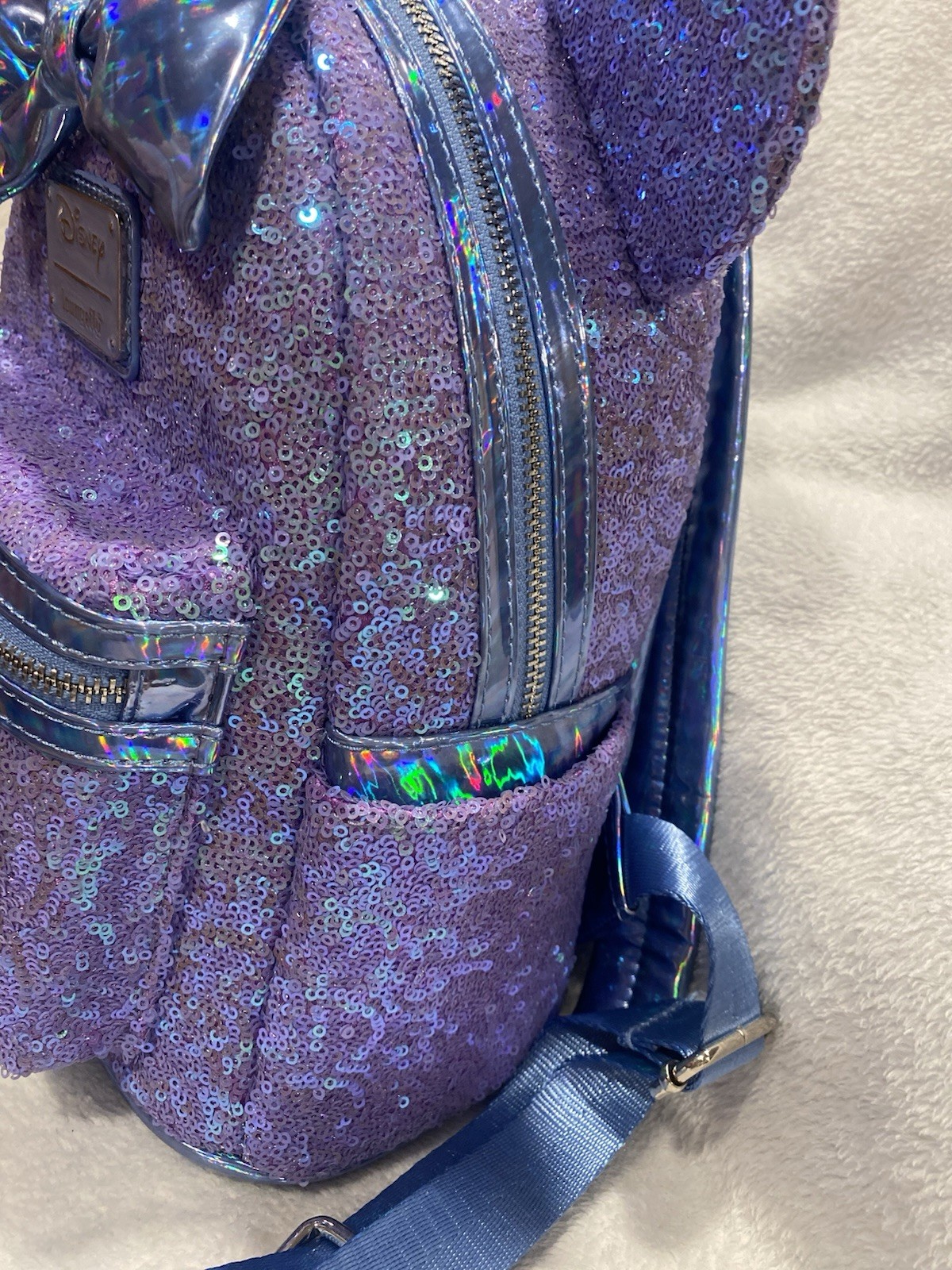 NWOT Loungefly Disney Minnie Mouse Purple Sequin Celebration Mini Backpack