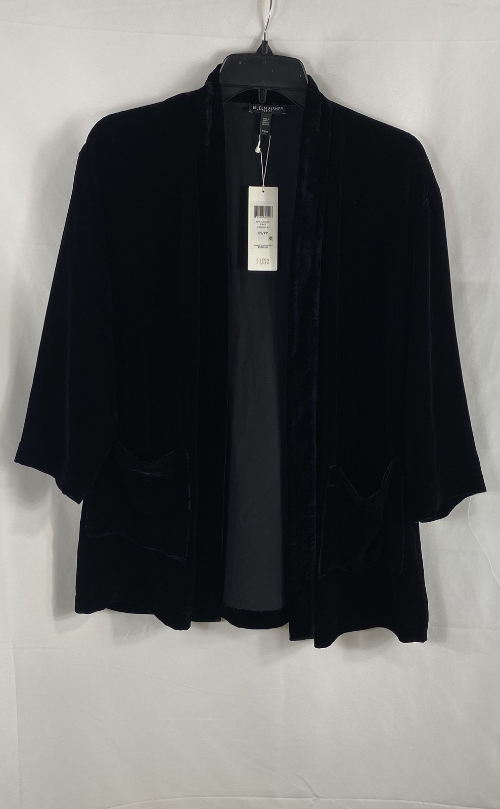 Eileen Fisher Women's NWT Black Velvet Silk Blend Kimono Jacket Size PS