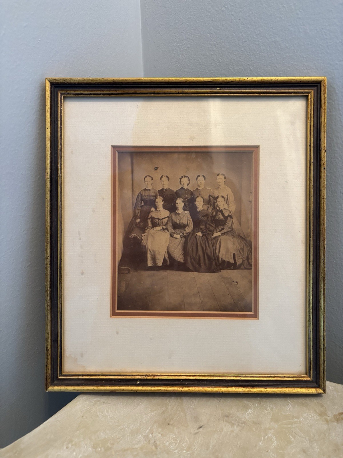 Antique Civil War Photo – 9 Sisters – Framed w/ Newspaper History Framed 1860’s