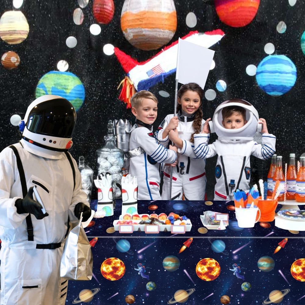 2 Pack Outer Space Party Tablecloths, Solar System Table Covers, 51x87'' Plas...