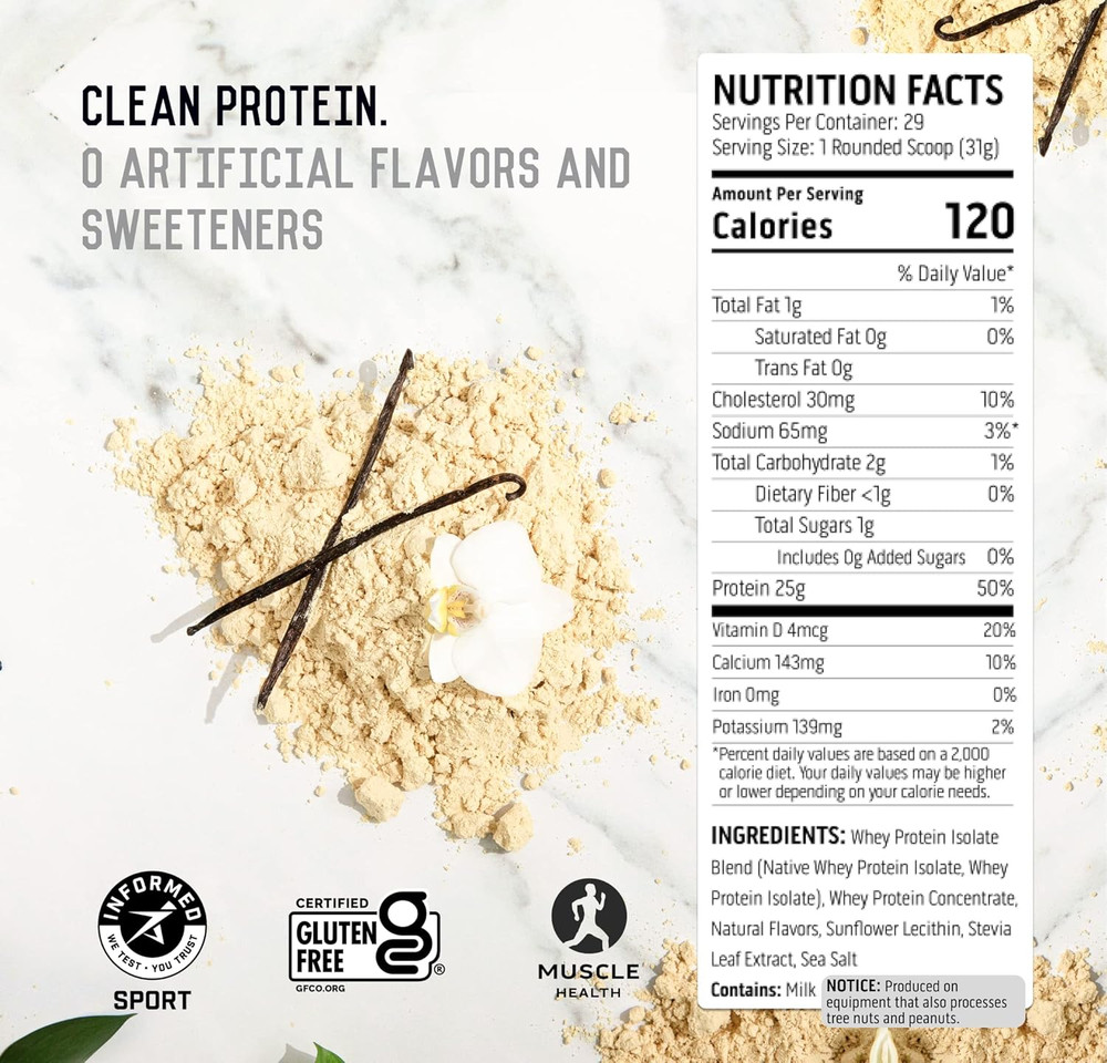 100% Whey Protein Powder - Post Workout Whey Protein Isolate, Zero Artificial Fl