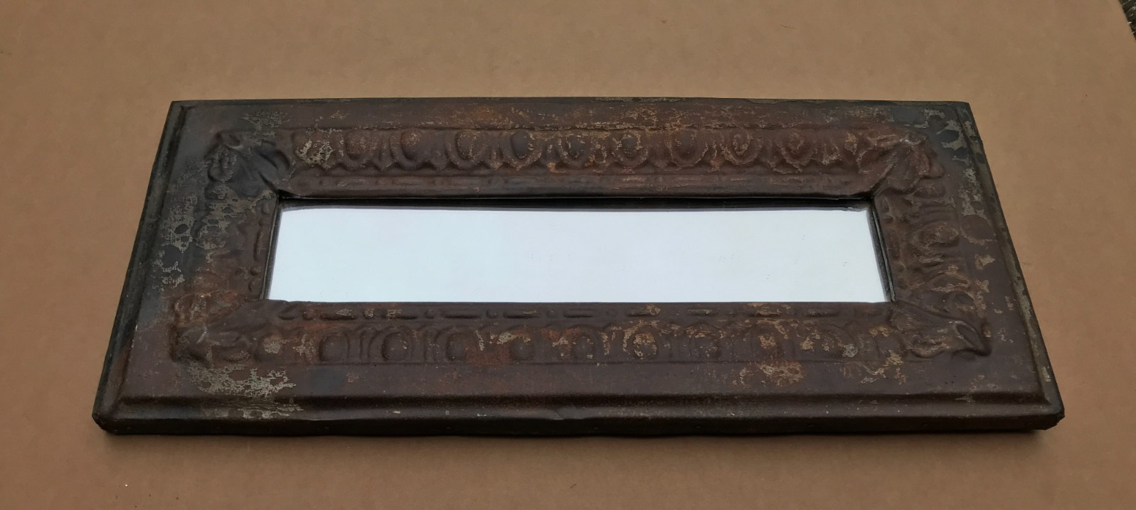 VTG Decorative Egg & Dart Salvaged Tin Ceiling 10x23 Rust Mirror Old 480-26B