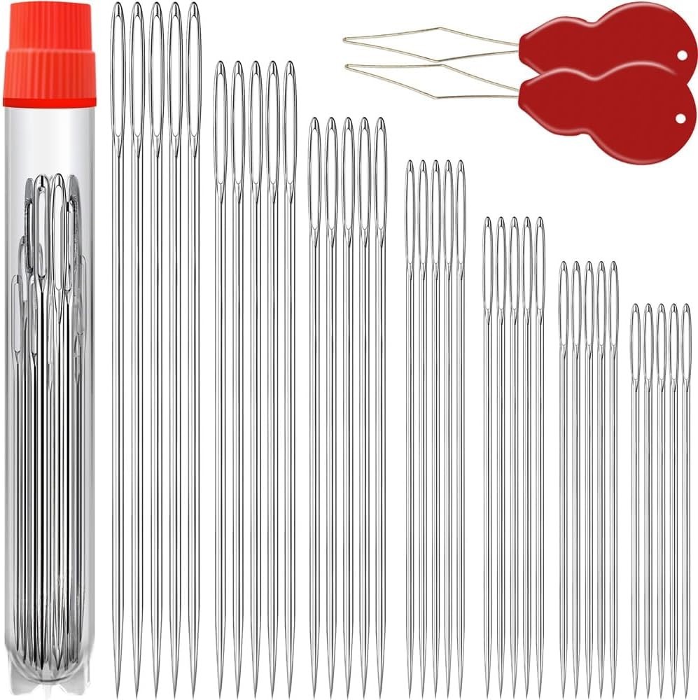 Large Eye Sewing Needles with Threaders, Assorted Sizes, 35pcs