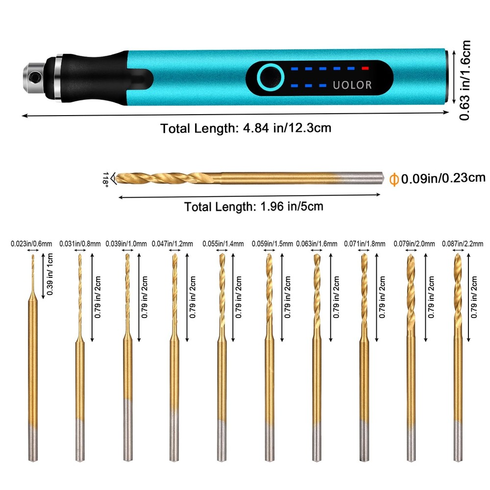 Uolor 3-Speed Cordless Mini Drill Set, Blue Pen