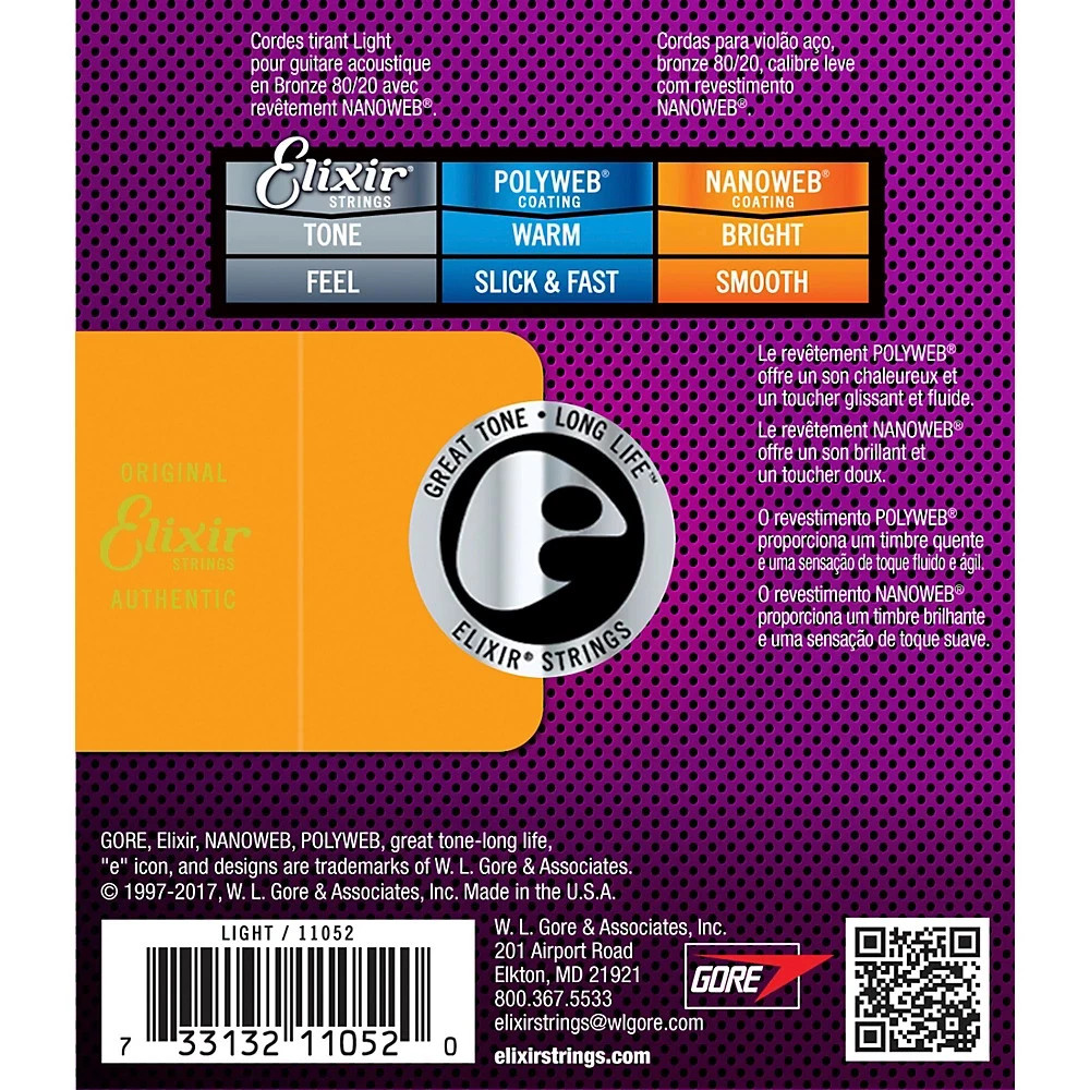 Elixir 80/20 Bronze Acoustic Guitar Strings w/NANOWEB Light (.012-.053) 2-Pack L