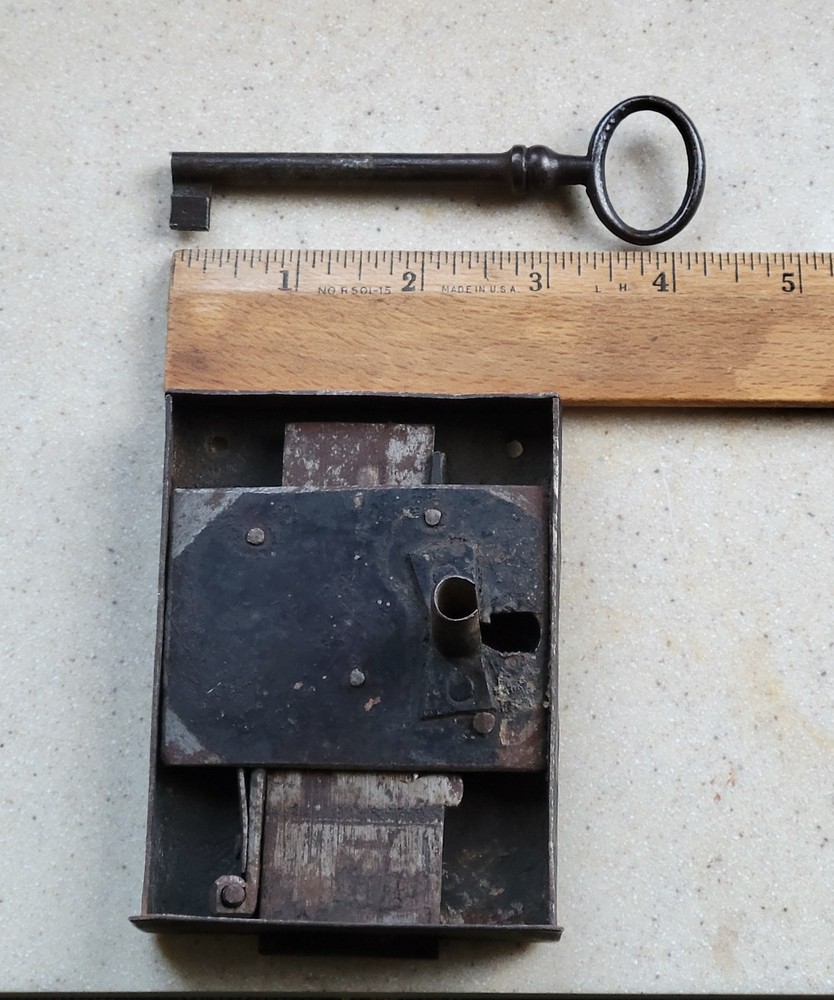 Antique Rusty Primitive Small Iron Lock with Key
