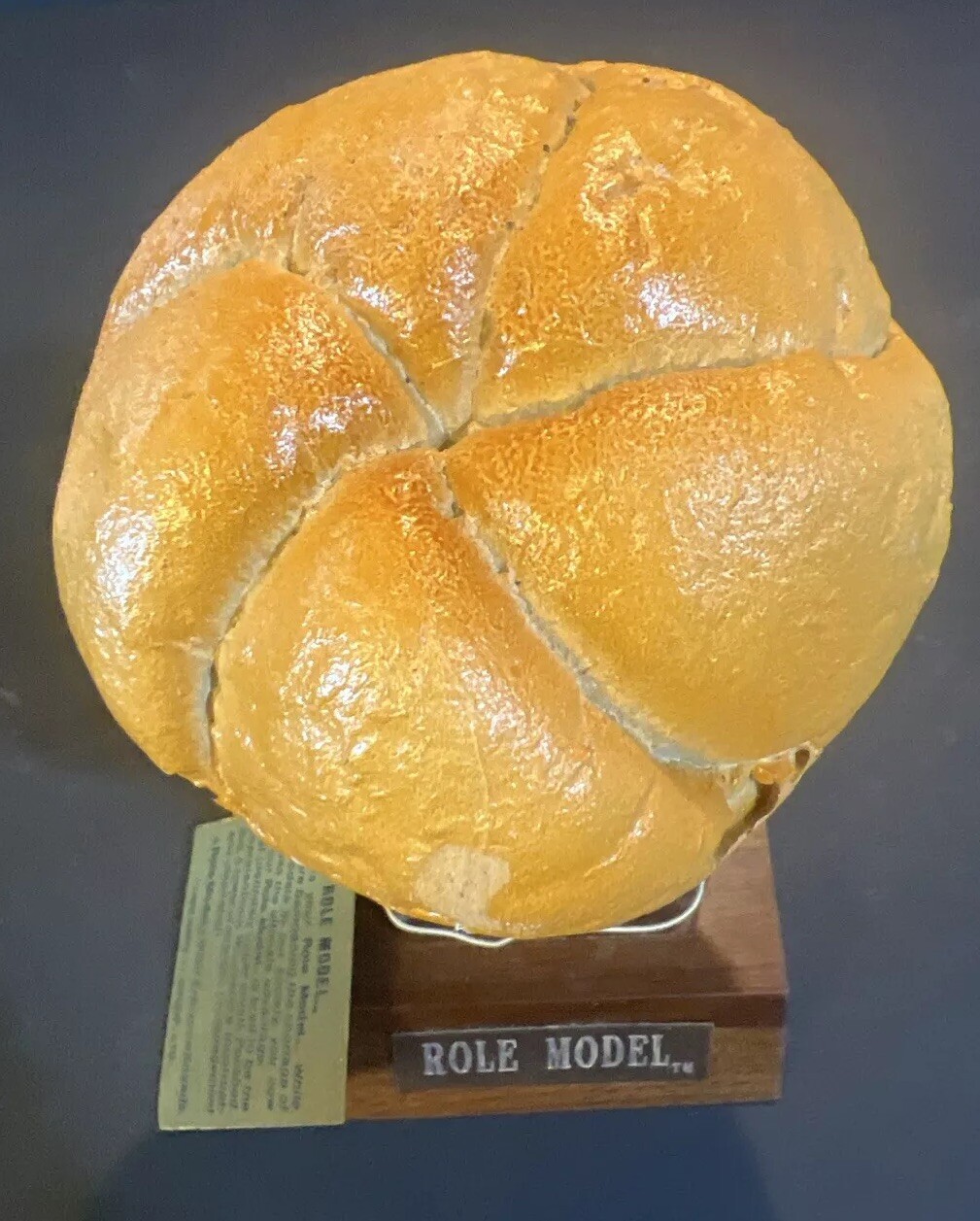 Vintage 80s Novelty Gift “Role Model” Trophy Faux Food Roll by Visual Puns