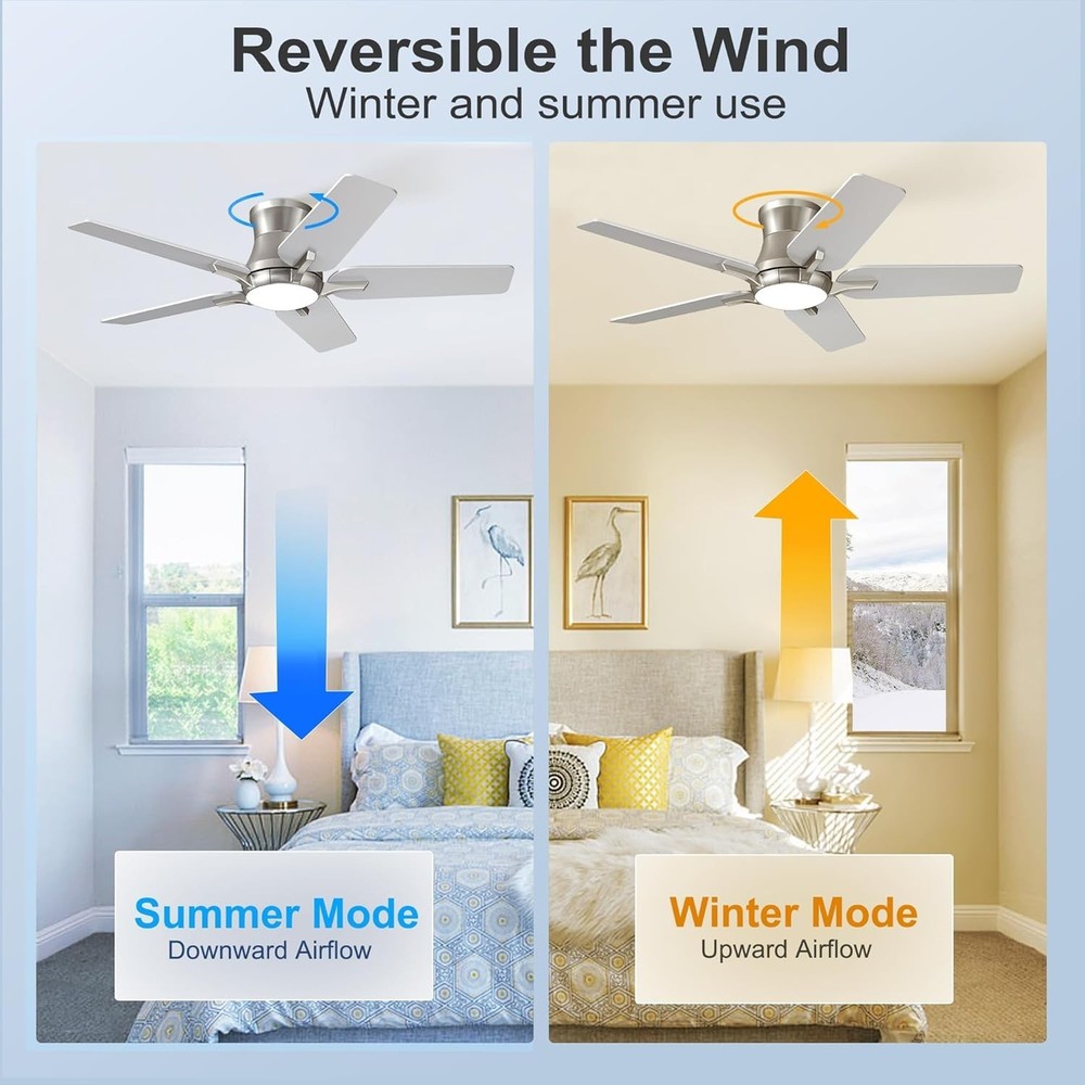 Versatile 42-Inch Reversible Ceiling Fan with LED Light & Timer - Low Profile