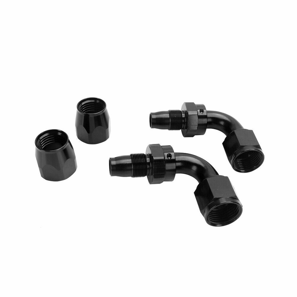 2Pcs 90° 90Degree Swivel Hose Line End Fitting Adaptor Fuel Oil AN10 10AN Black
