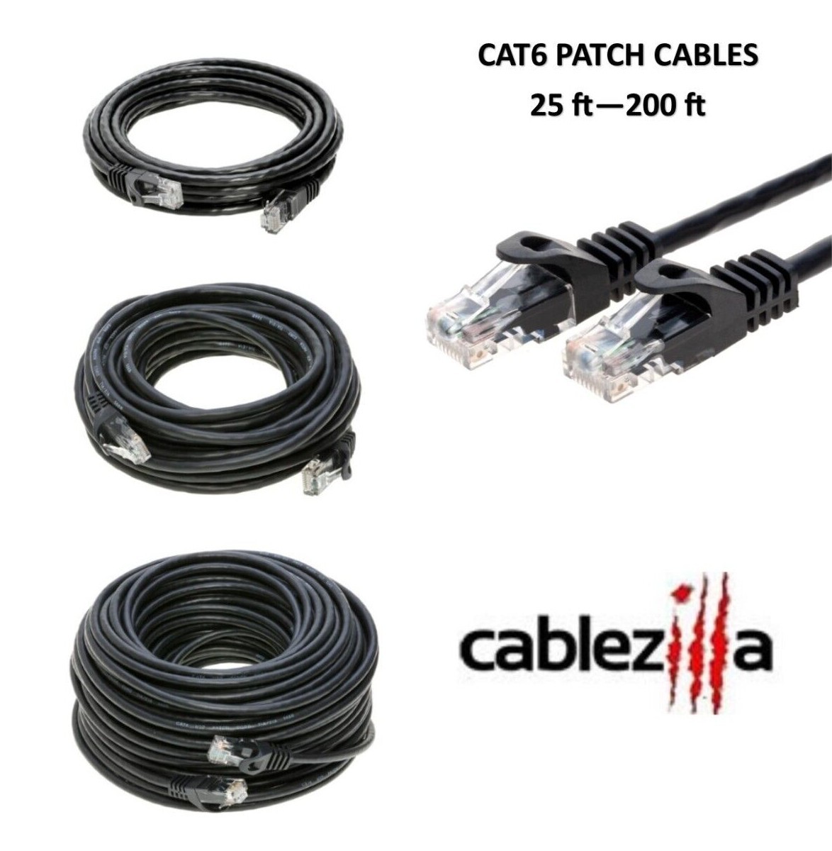 CAT6 Black Patch Cord Network Ethernet Cable LAN RJ45 UTP 25FT- 200FT Multi LOT