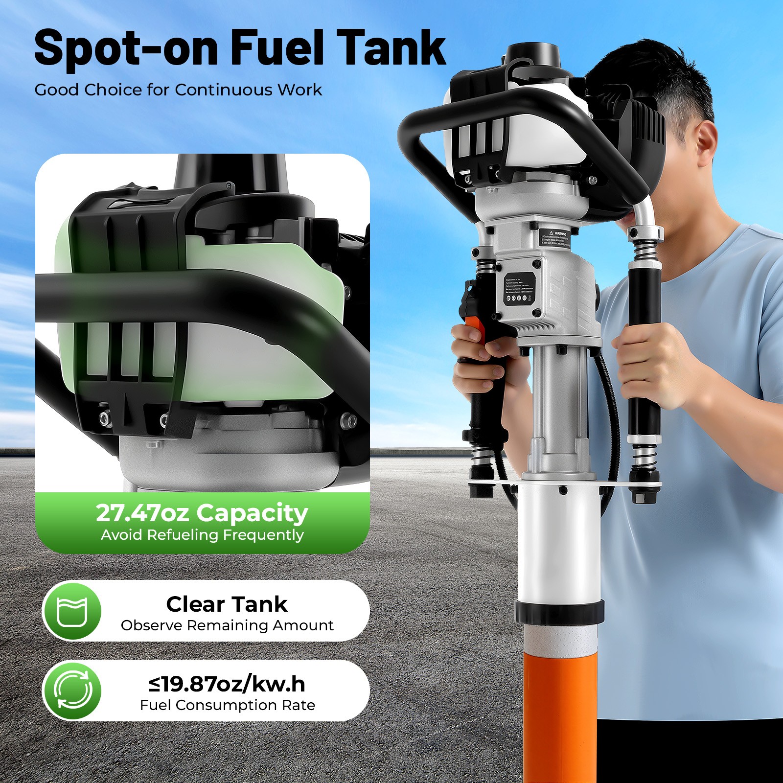 4 Stroke Gas Powered Driver Fence Farm Push Pile Gasoline Engine Kit 37.7CC