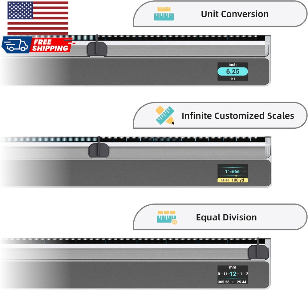Neoruler Digital Scale Ruler 12 Inch Smart Scale Ruler with Infinite Customized