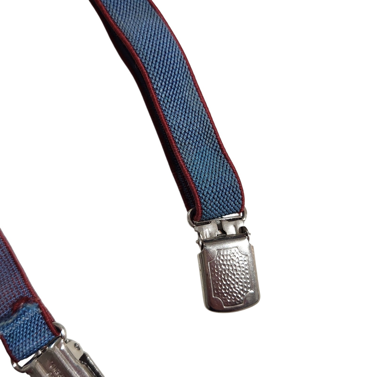 Vintage Baby Toddler Suspenders Elastic Blue Boy Silver Tabs