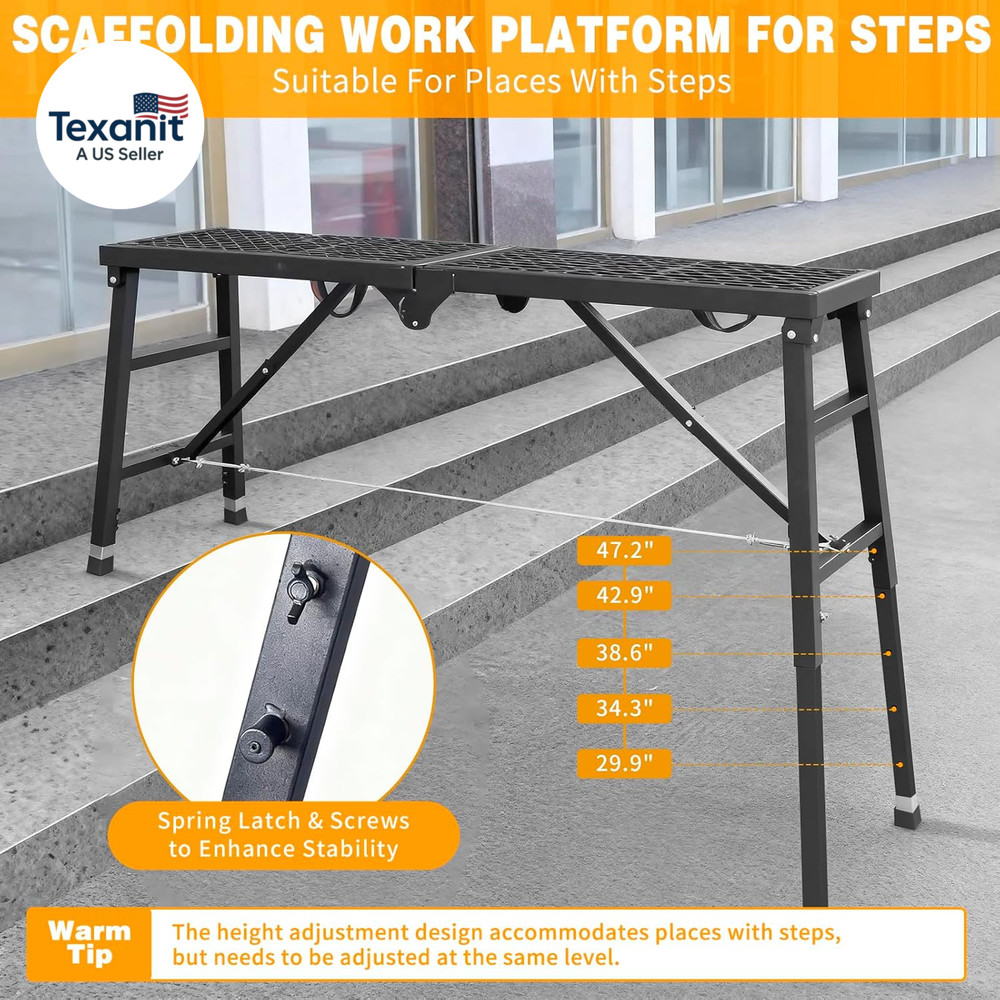 Scaffolding Work Platform, 29.9" to 47.2" Height Adjustable Work Platform, Folda