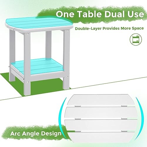 Adirondack Square Outdoor Side Table,2-Tier Storage Patio Side Table, White
