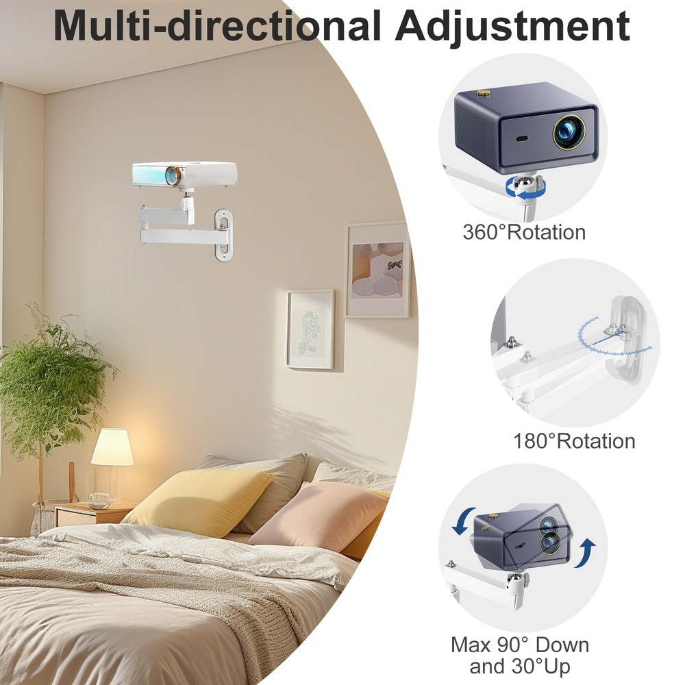 Universal Ceiling Wall Projector Mount 360° Adjustable Foldable Arm Bracket