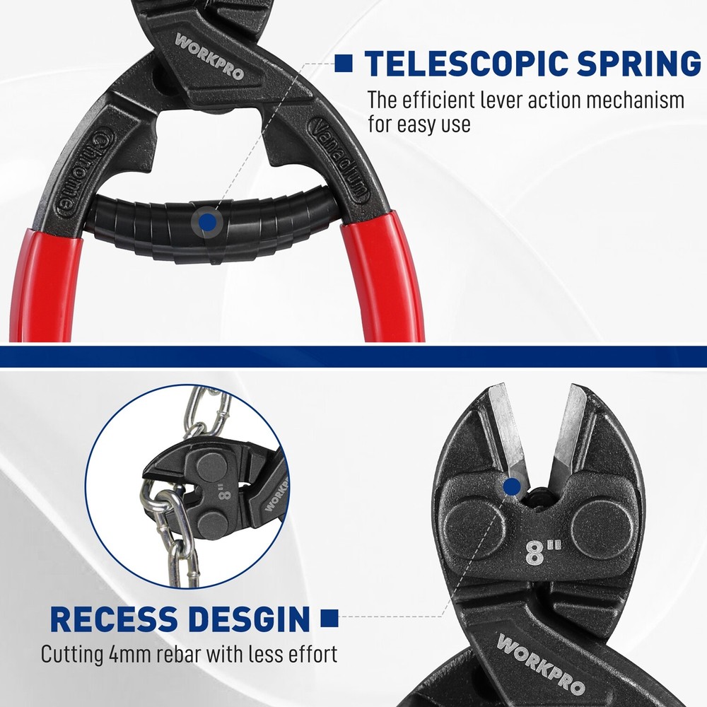 WORKPRO 8" Mini Bolt Cutter Compact Bolt Cutters for Cutting Wire Cables Chains