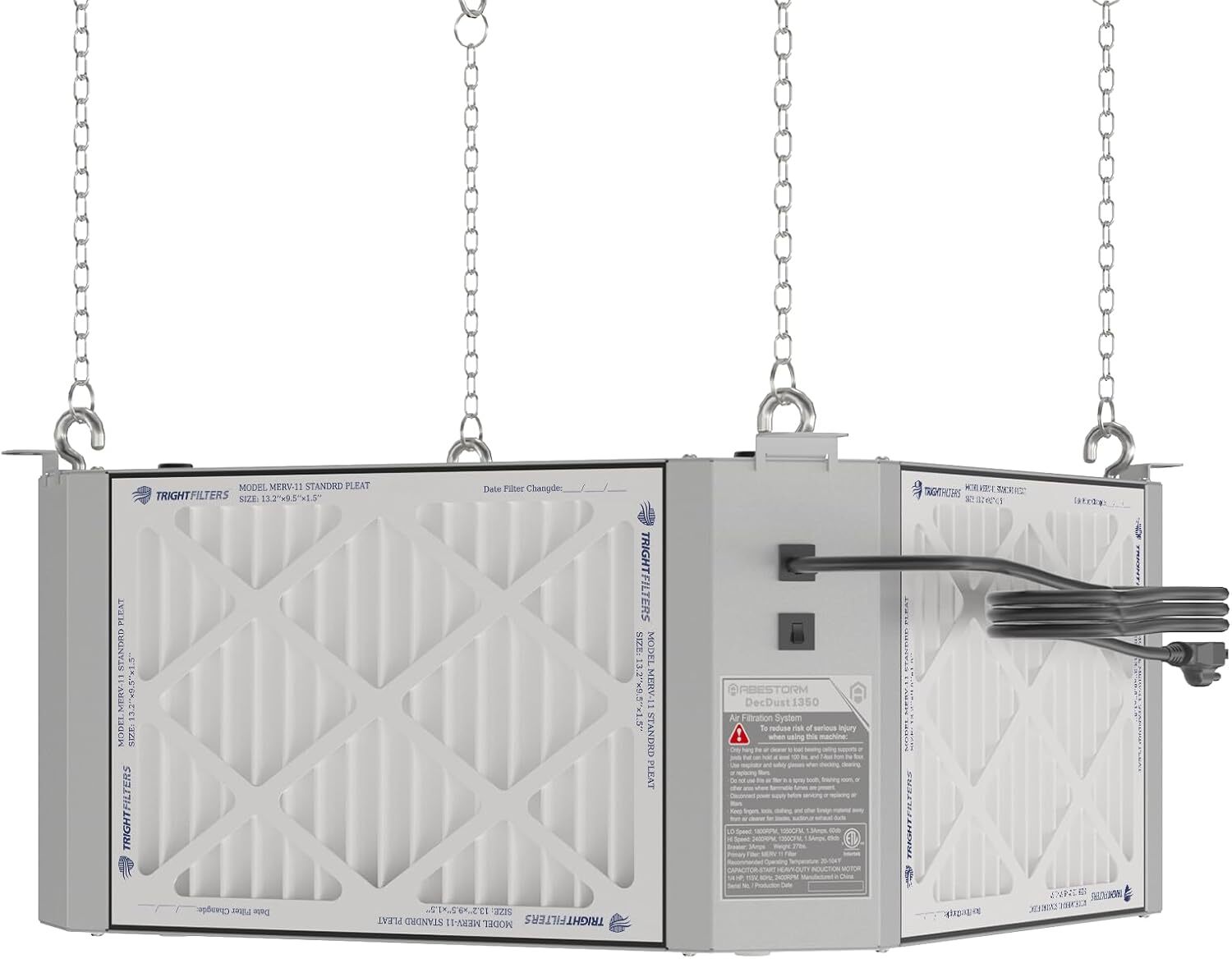 ABESTORM 360° Intake Air Filtration System Woodworking, 1350CFM Hanging - Gray