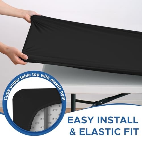 Fitted Table Cloth Rectangle Table 42x72 Inch-2 Pack Black Elastic Spandex