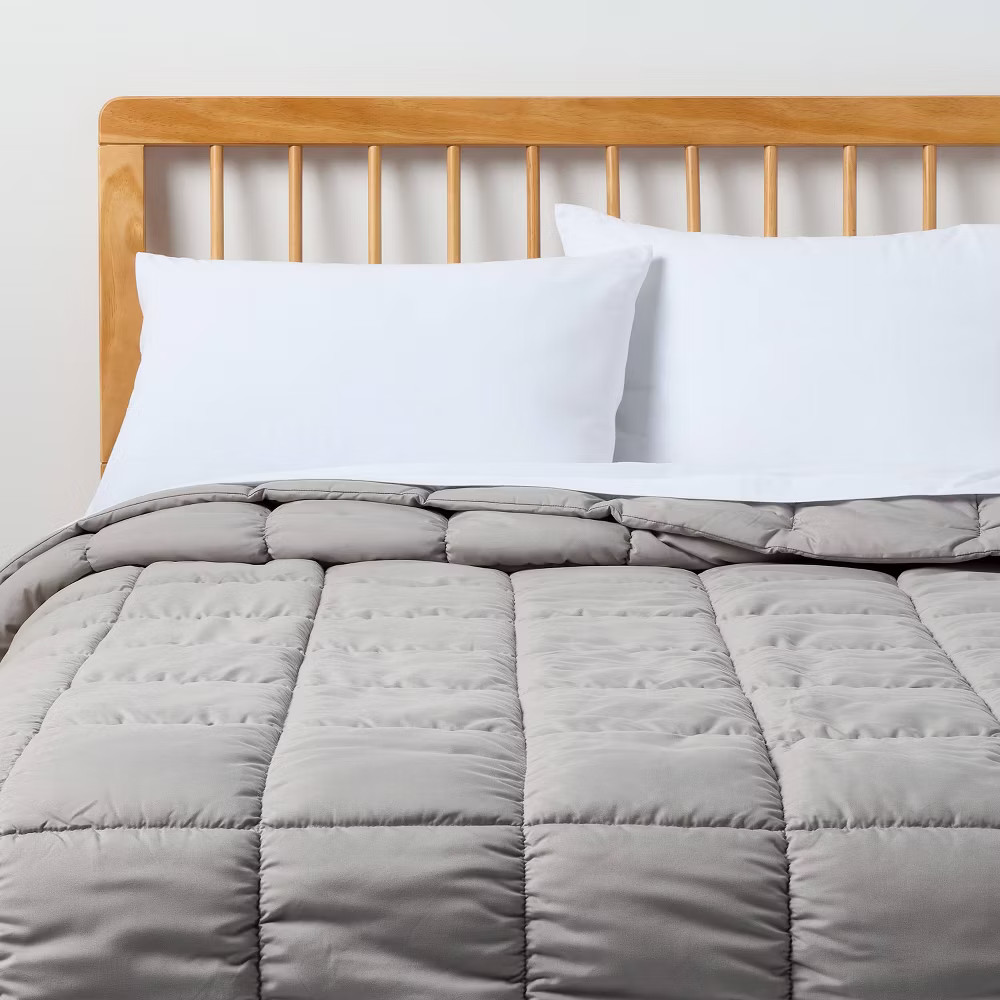 King Puffer Box Stitch Comforter Light Gray - Room Essentials