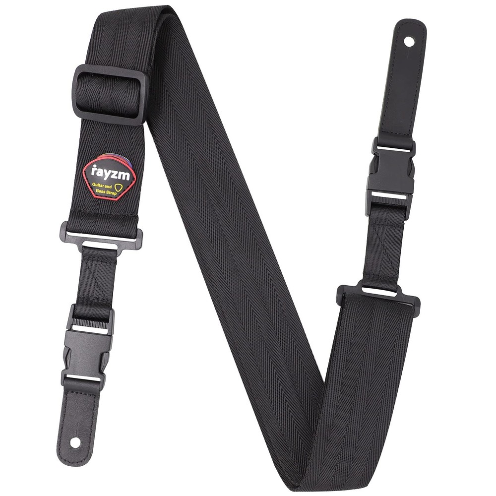 Rayzm Guitar Strap with Quick Release Clips, Black Anti-slip Medium,
