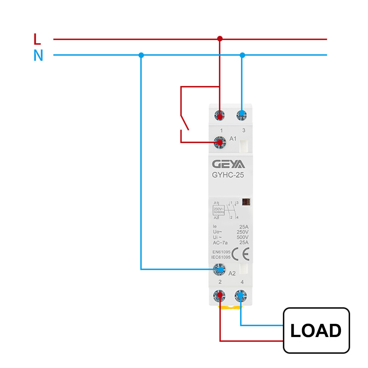 GEYA Modular AC Automatic Contactor 2P 25A 2NO 110V Household Contactor Din Rail