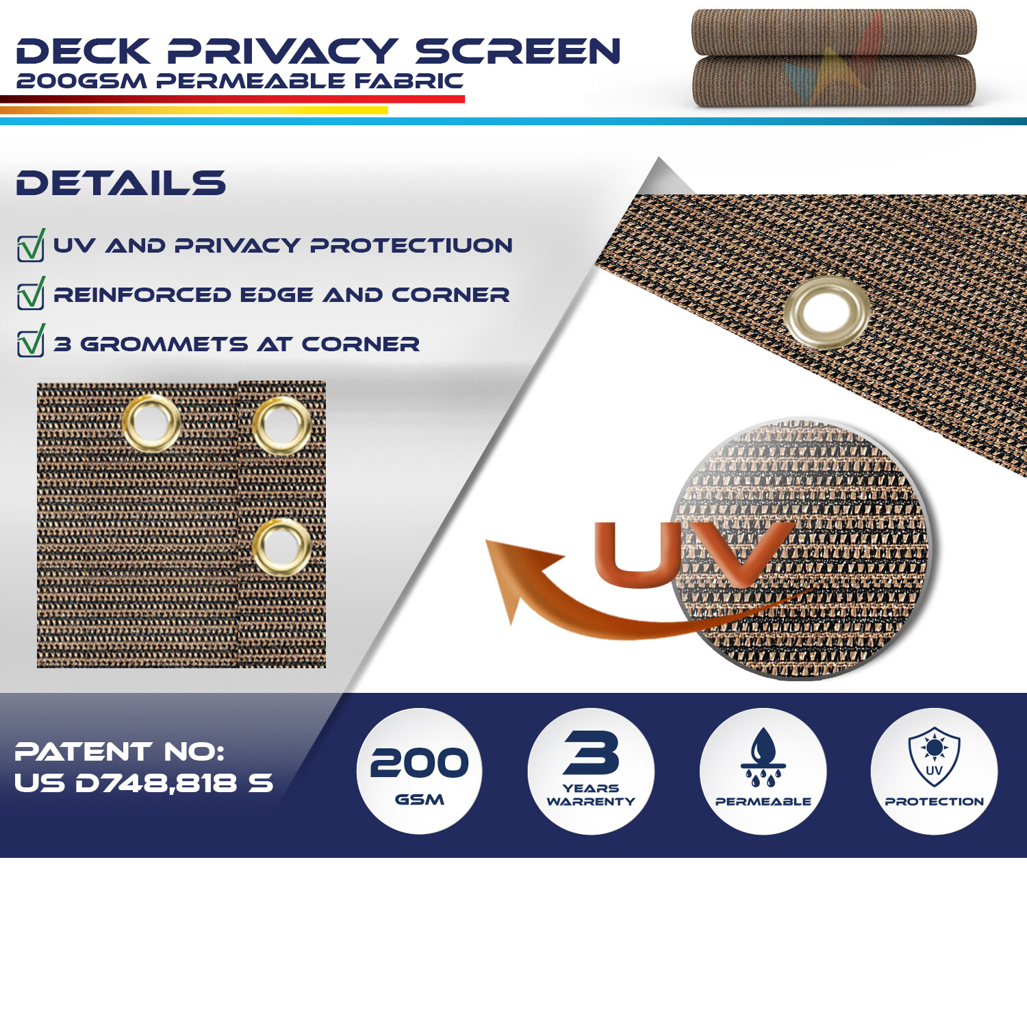 3ft Tall Privacy Balcony Fence Screen Deck Garden Yard Patio Fabric Shade Cover