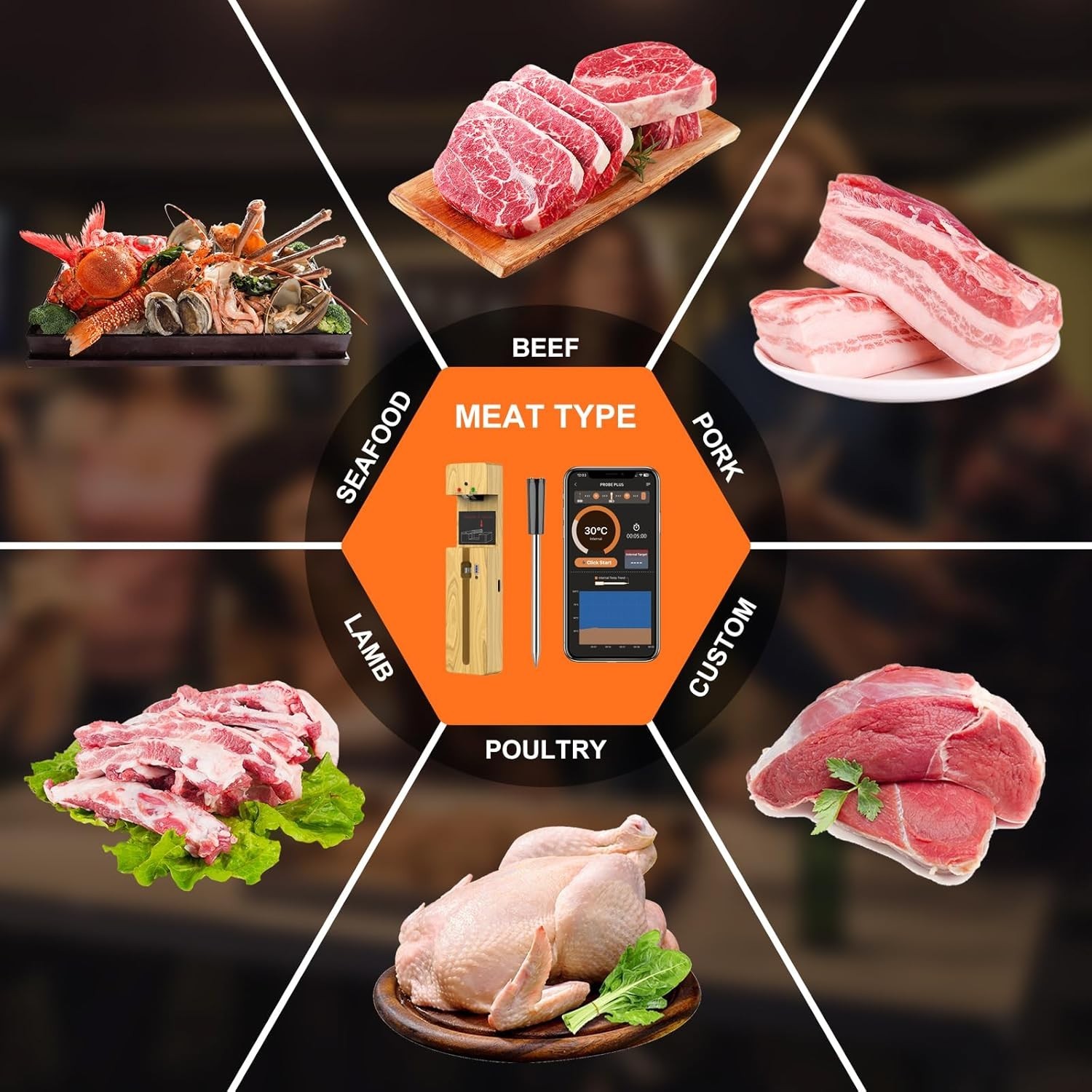 Wireless Meat Thermometer Bluetooth: with Ceramic Probe for Grilling/Cooking/BBQ