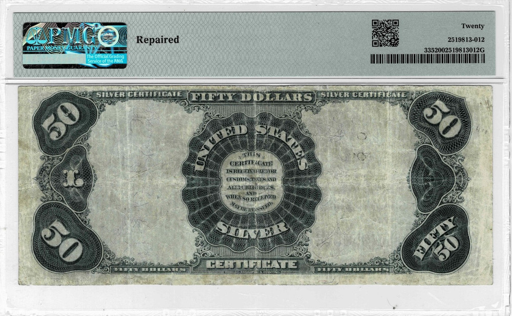 1891 $50 Silver Certificate note-(Edward Everett)- fr.335-PMG VF 20