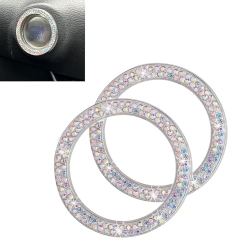 2PCS Bling Push to Start Button Cover, Crystal Rhinestone Engine Multicolored