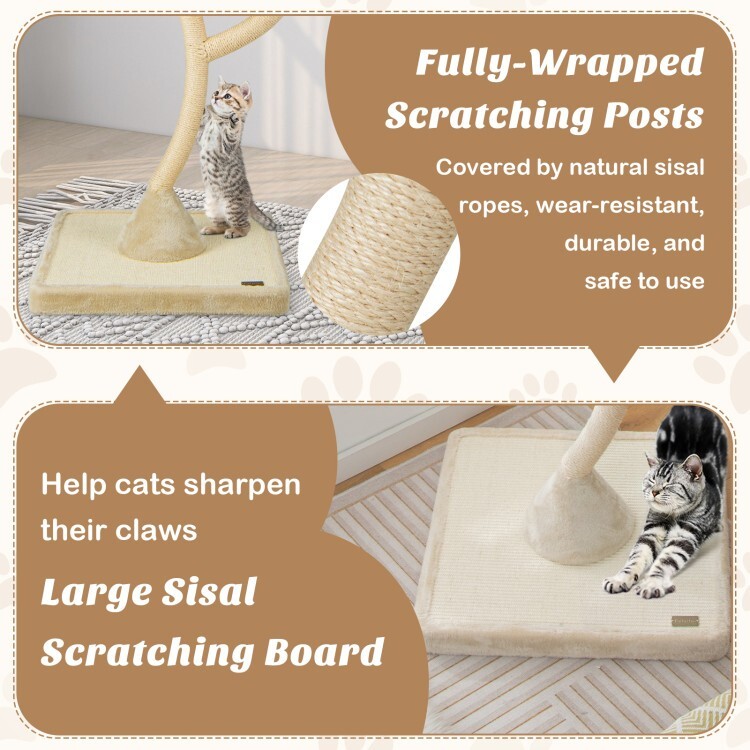 70" Tall Multifunctional Cat Tree Tower Scratching w/3 Perches & Dangling Balls