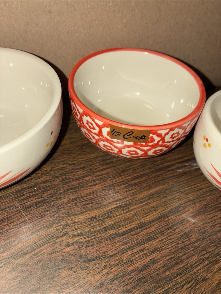 Temptations Owl Nesting Measuring Cup Set - 5 Piece Ceramic Kitchen Bakeware RED