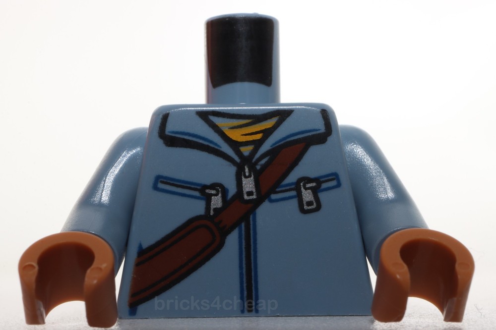 Lego Sand Blue Torso Jacket with Zipper Diagonal Belt and Bag on Back Pattern
