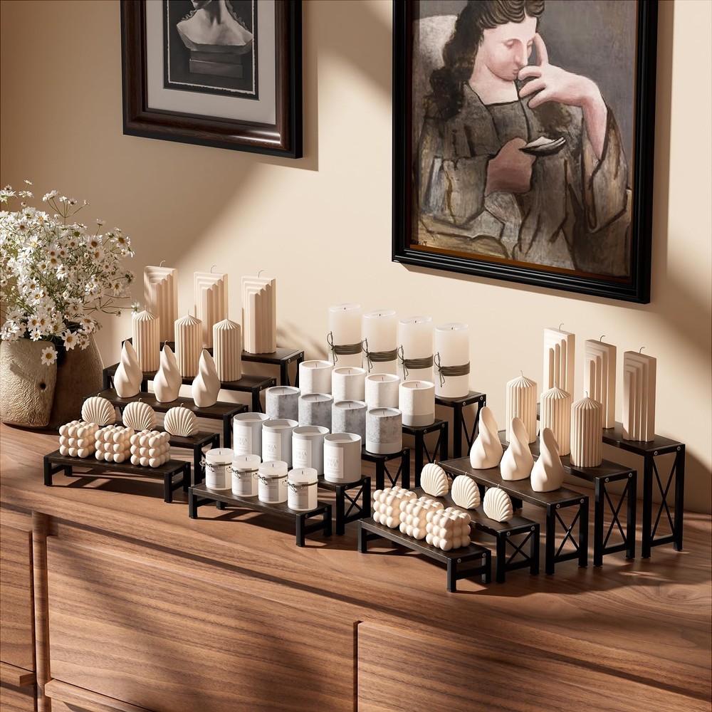 Stackable Wooden Cologne Organizer for Men, 5-Tier Tray Risers Display Makeup...
