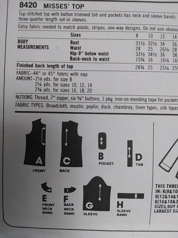 Shirt Blouse 10 12 Simplicity ESP 8420 Sewing Pattern 1/4 Button Pullover Top