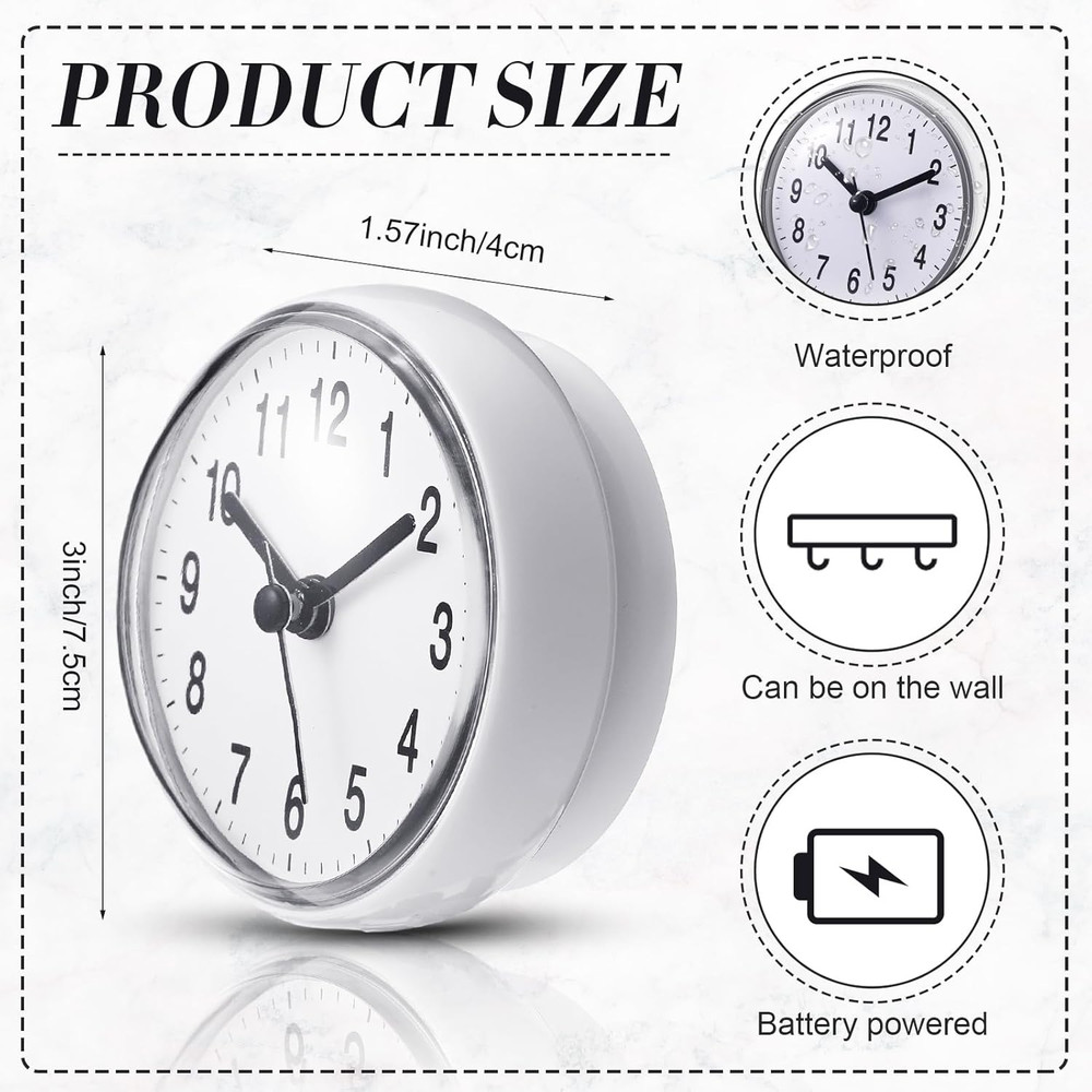 Waterproof Bathroom Clock Small Digital White Shower Wall Clock with Easy