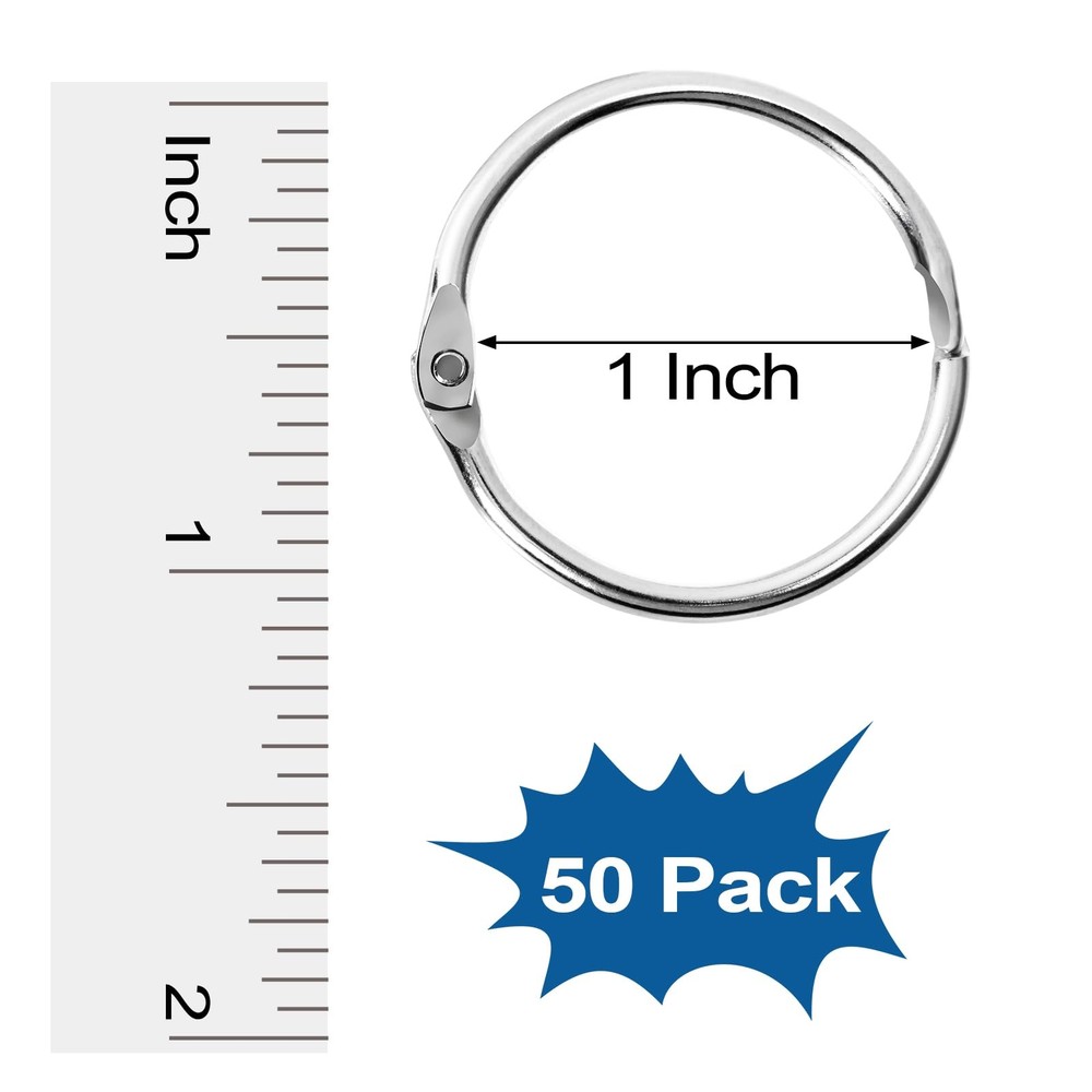 Decymis 50 Pack Binder Rings 1 Inch, Loose Leaf 1 Silver