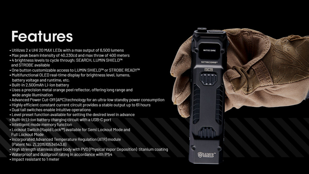 Nitecore EDC29 USB-C Charging 6500 Lumens LED Torch Flashlight