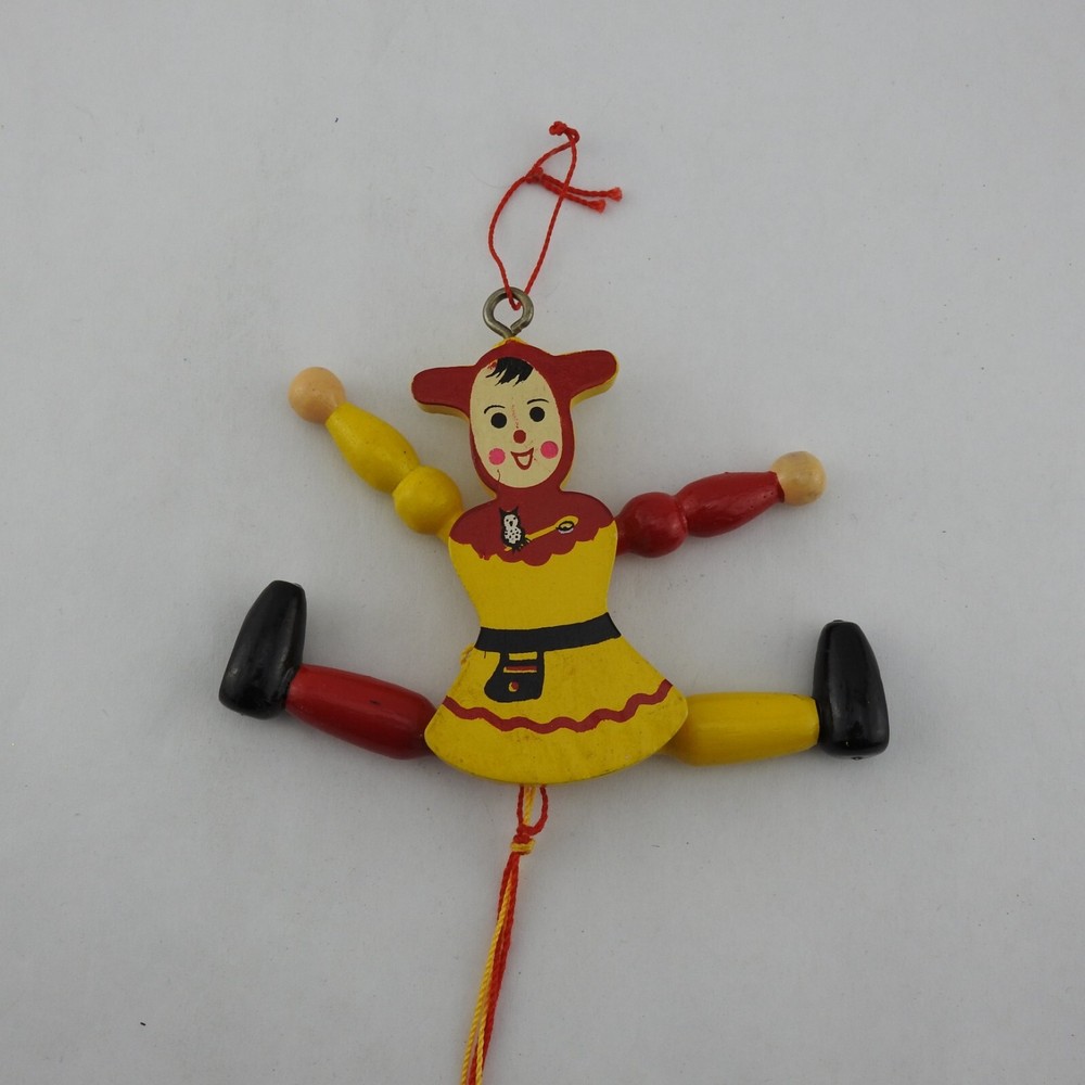 Vintage M. Gschnitzer Austrian Wooden Pull String Jointed Jester Clown Puppet