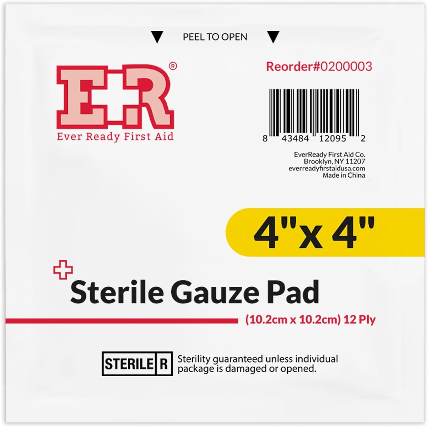 Ever Ready First Aid Sterile Gauze Pads 4"x4" Single Wound Care Bandage - 100CT