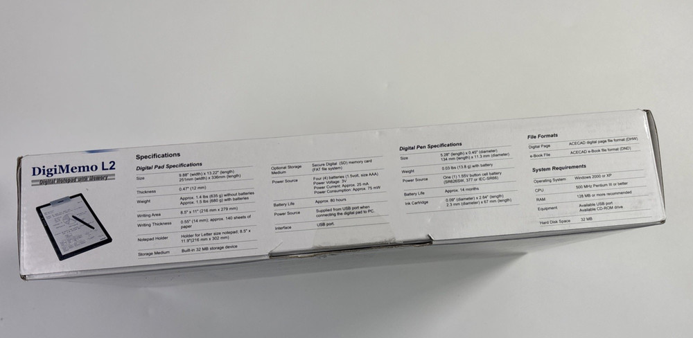 ACECAD DigiMemo L2 Letter Size Digital Notepad /w Pen Manual Software