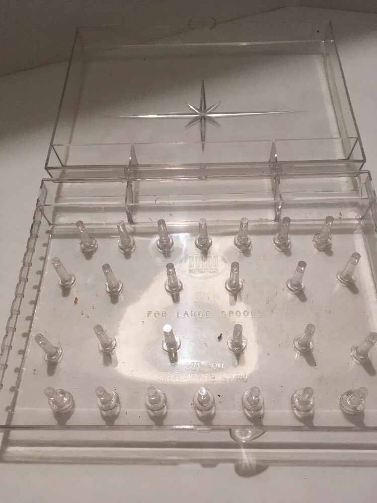 vintage mid century Lucite Dritz Thread Case With Thread