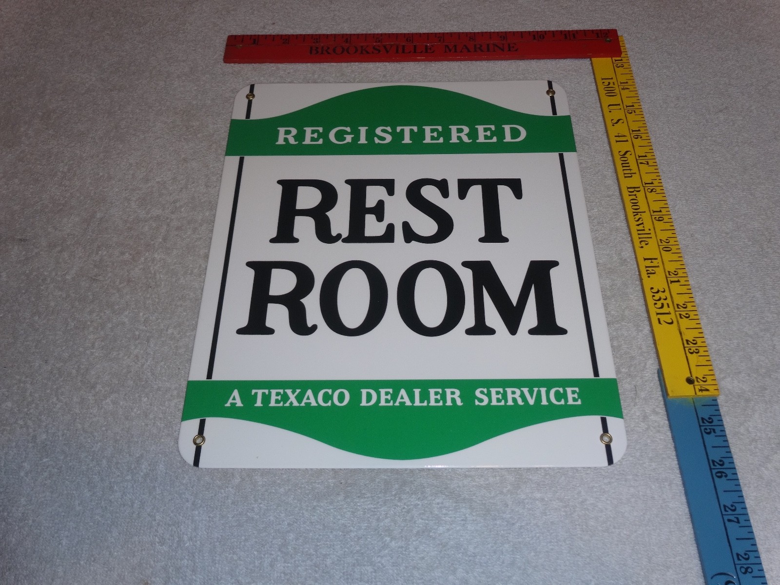 VINTAGE TEXACO RESTROOM REGISTERED MEN & WOMAN 12" PORCELAIN METAL GASOLINE SIGN