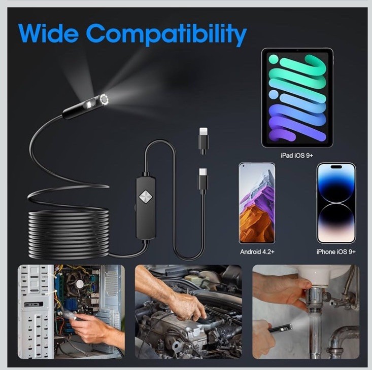 Endoscope & Light, 1920P HD Borescope with 8 Adjustable LED Lights, 16.4FT...